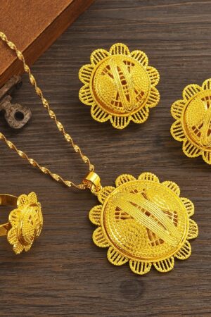 24K Gold-Plated Habesha Bridal Jewellery Set – Earrings, Pendant & Ring – Azmarino Fashion Boutique – view 2