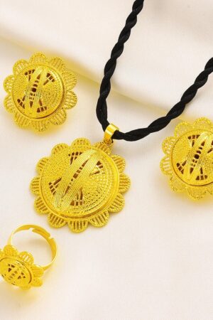 24K Gold-Plated Habesha Bridal Jewellery Set – Earrings, Pendant & Ring – Azmarino Fashion Boutique – view 3