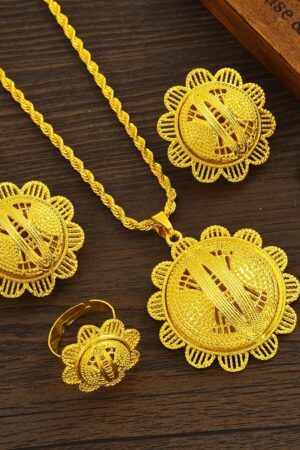 24K Gold-Plated Habesha Bridal Jewellery Set – Earrings, Pendant & Ring – Azmarino Fashion Boutique – view 6