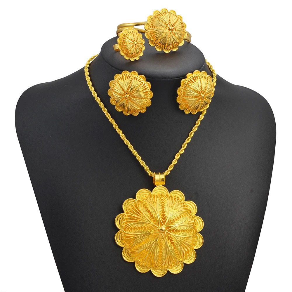 Big Pendant Habesha Bridal Set – Necklace, Earrings, Bracelet & Ring (Style 1) – Azmarino Fashion Boutique – view 2
