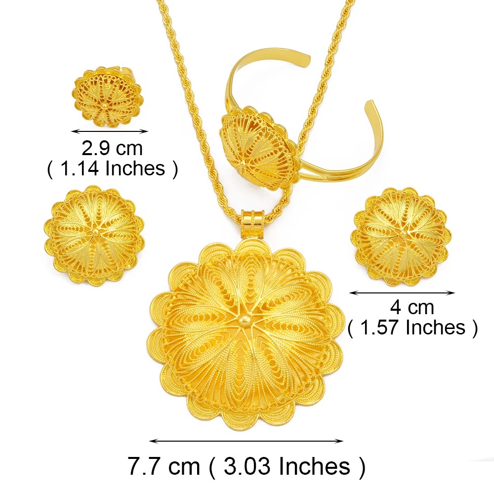 Big Pendant Habesha Bridal Set – Necklace, Earrings, Bracelet & Ring (Style 1) – Azmarino Fashion Boutique – view 4
