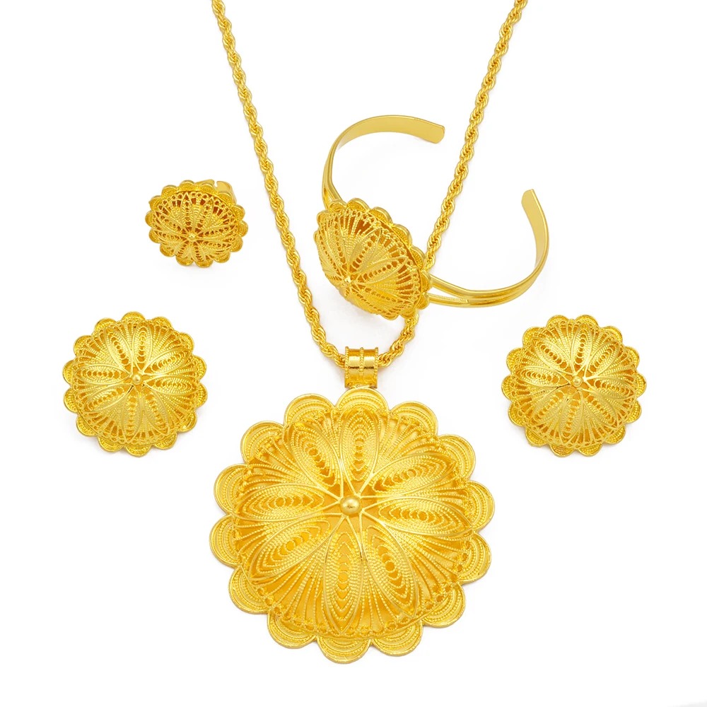 Big Pendant Habesha Bridal Set – Necklace, Earrings, Bracelet & Ring (Style 1) – Azmarino Fashion Boutique – view 5