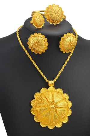 Big Pendant Habesha Bridal Set – Necklace, Earrings, Bracelet & Ring (Style 2) – Azmarino Fashion Boutique – view 2