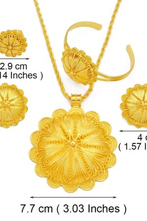 Big Pendant Habesha Bridal Set – Necklace, Earrings, Bracelet & Ring (Style 2) – Azmarino Fashion Boutique – view 4