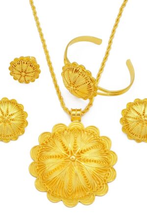 Big Pendant Habesha Bridal Set – Necklace, Earrings, Bracelet & Ring (Style 2) – Azmarino Fashion Boutique – view 5