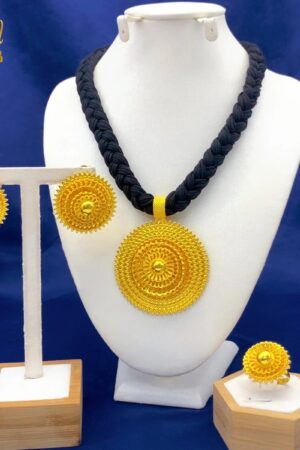 Black Rope Gold-Plated Bridal Necklace & Earrings Set – Azmarino Fashion Boutique