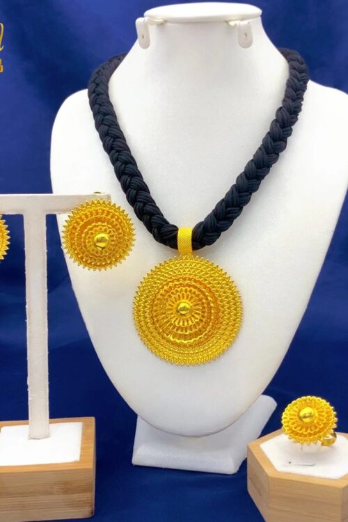 Black Rope Gold-Plated Bridal Necklace & Earrings Set – Azmarino Fashion Boutique