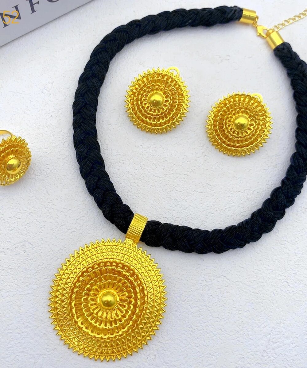 Black Rope Gold-Plated Bridal Necklace & Earrings Set – Azmarino Fashion Boutique – view 2