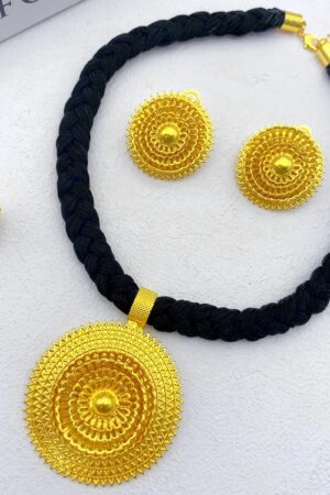 Black Rope Gold-Plated Bridal Necklace & Earrings Set – Azmarino Fashion Boutique – view 2