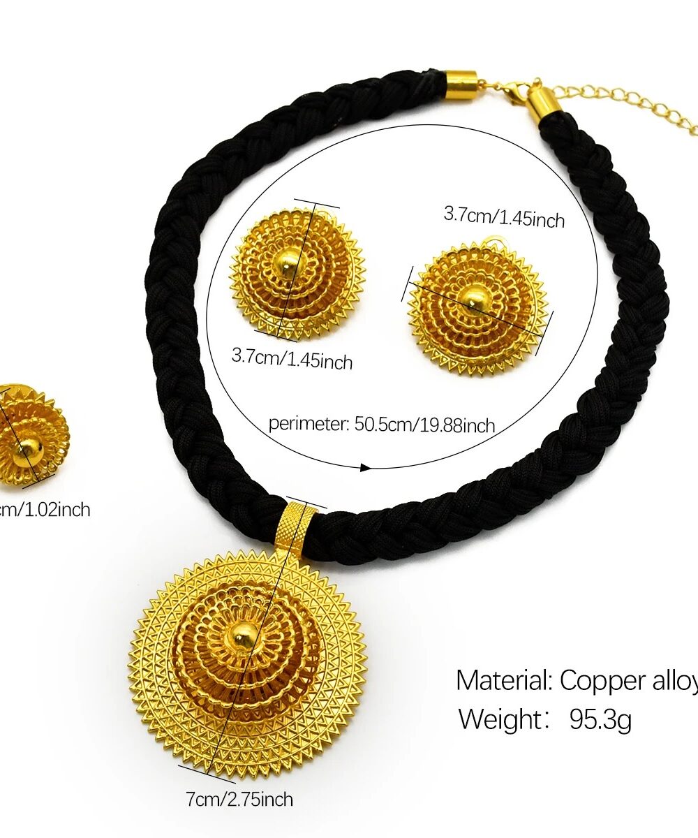 Black Rope Gold-Plated Bridal Necklace & Earrings Set – Azmarino Fashion Boutique – view 6