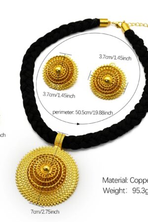Black Rope Gold-Plated Bridal Necklace & Earrings Set – Azmarino Fashion Boutique – view 6