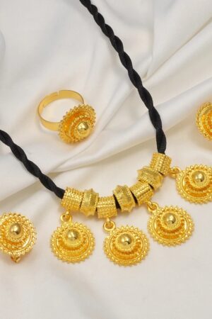Black Rope Habesha Jewellery Set – Gold-Tone Pendant, Earrings & Ring – Azmarino Fashion Boutique – view 2