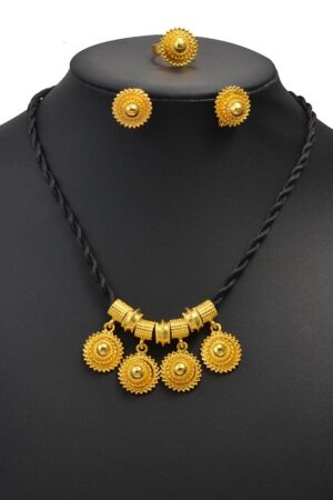 Black Rope Habesha Jewellery Set – Gold-Tone Pendant, Earrings & Ring – Azmarino Fashion Boutique – view 4