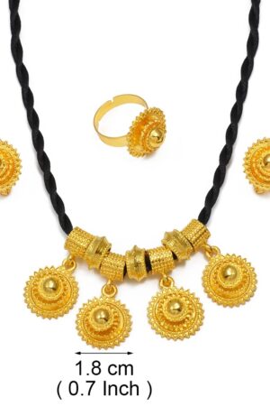 Black Rope Habesha Jewellery Set – Gold-Tone Pendant, Earrings & Ring – Azmarino Fashion Boutique – view 5