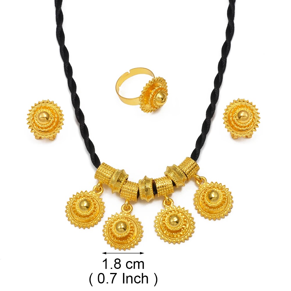 Black Rope Habesha Jewellery Set – Gold-Tone Pendant, Earrings & Ring – Azmarino Fashion Boutique – view 5