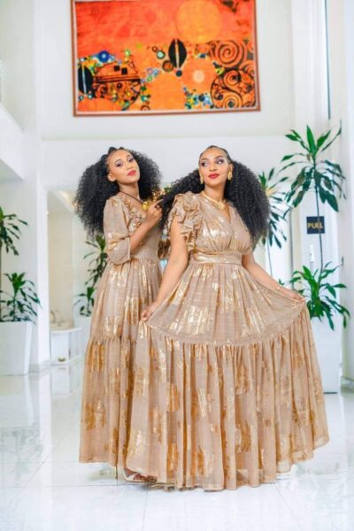 Chiffon Habesha Dress – Beige