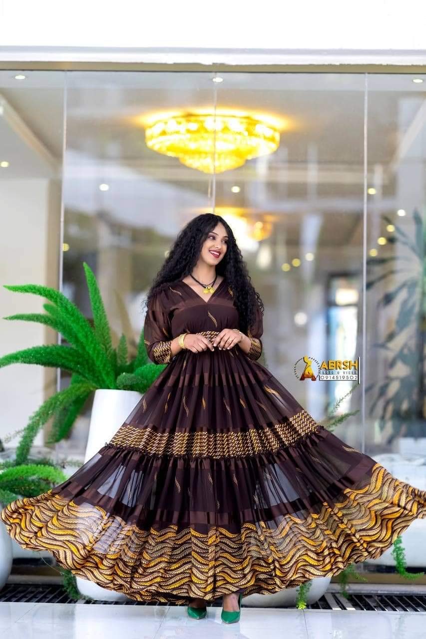 Chiffon Habesha Dress – Black Chiffon – Azmarino Fashion Boutique