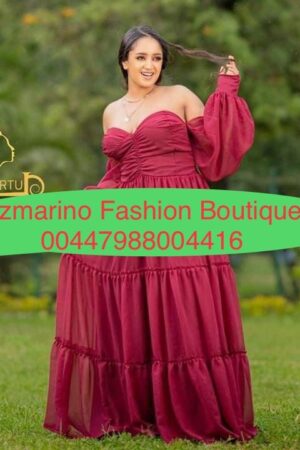 Chiffon Habesha Dress – Burgundy Off-Shoulder – Azmarino Fashion Boutique