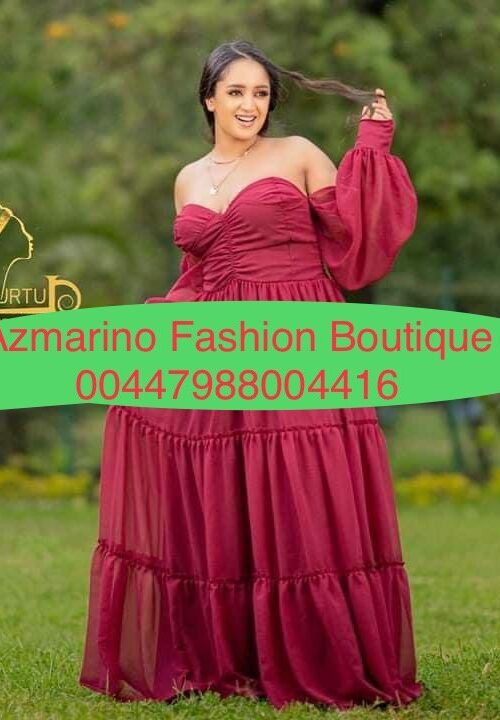 Chiffon Habesha Dress – Burgundy Off-Shoulder – Azmarino Fashion Boutique