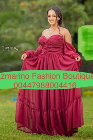 Chiffon Habesha Dress – Burgundy Off-Shoulder – Azmarino Fashion Boutique – view 2