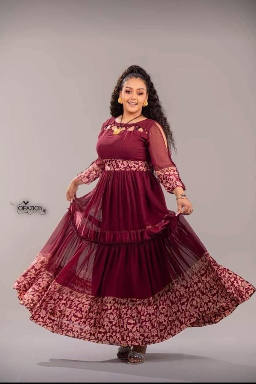 Chiffon Habesha Dress – Burgundy (Style 2) – Azmarino Fashion Boutique