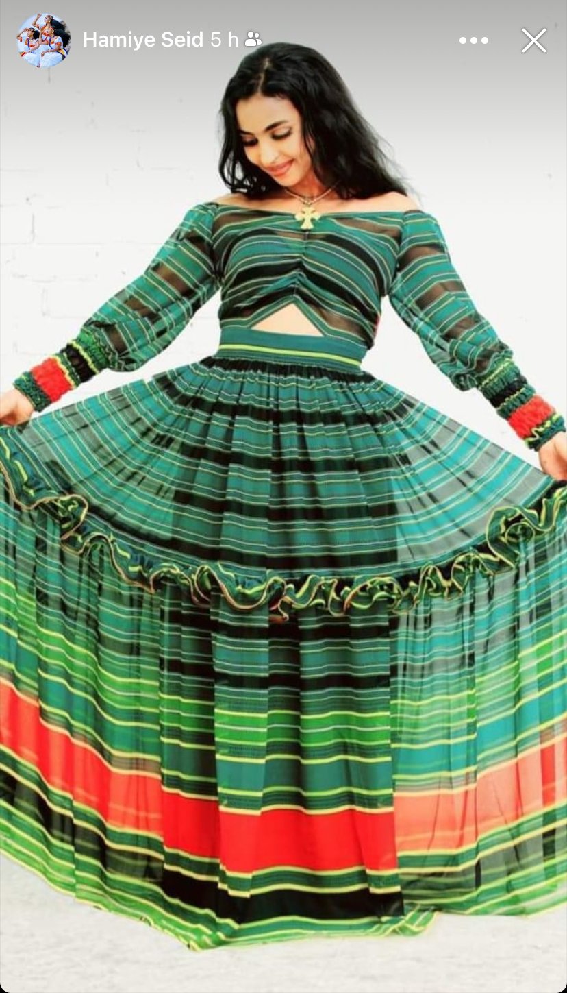 Chiffon Habesha Dress – Green Striped – Azmarino Fashion Boutique
