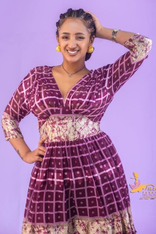 Chiffon Habesha Dress – Purple Check – Azmarino Fashion Boutique