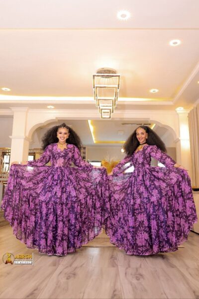 Chiffon Habesha Dress – Purple Chiffon