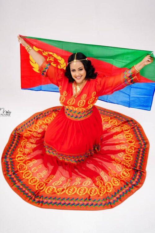 Chiffon Habesha Dress – Red & Orange – Azmarino Fashion Boutique
