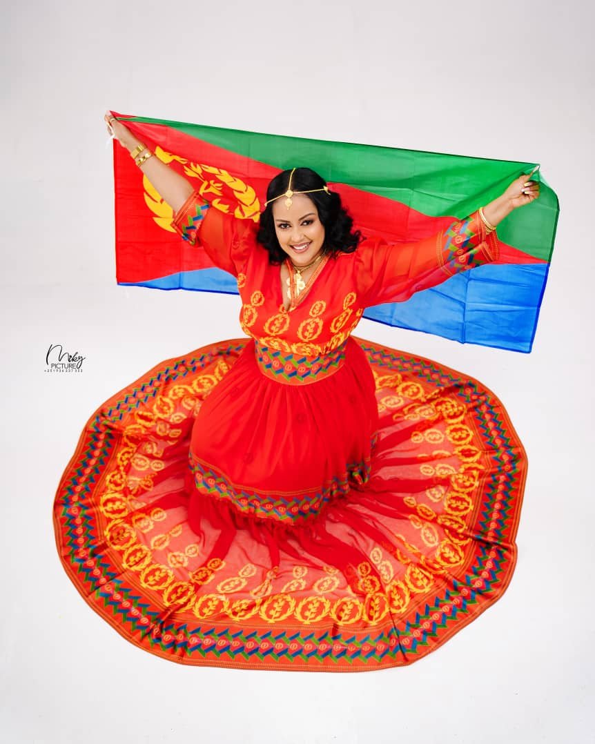 Chiffon Habesha Dress – Red & Orange – Azmarino Fashion Boutique