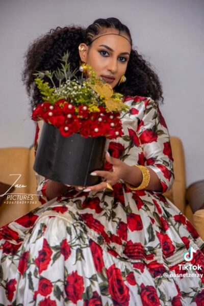 Chiffon Habesha Dress – Red & White Floral