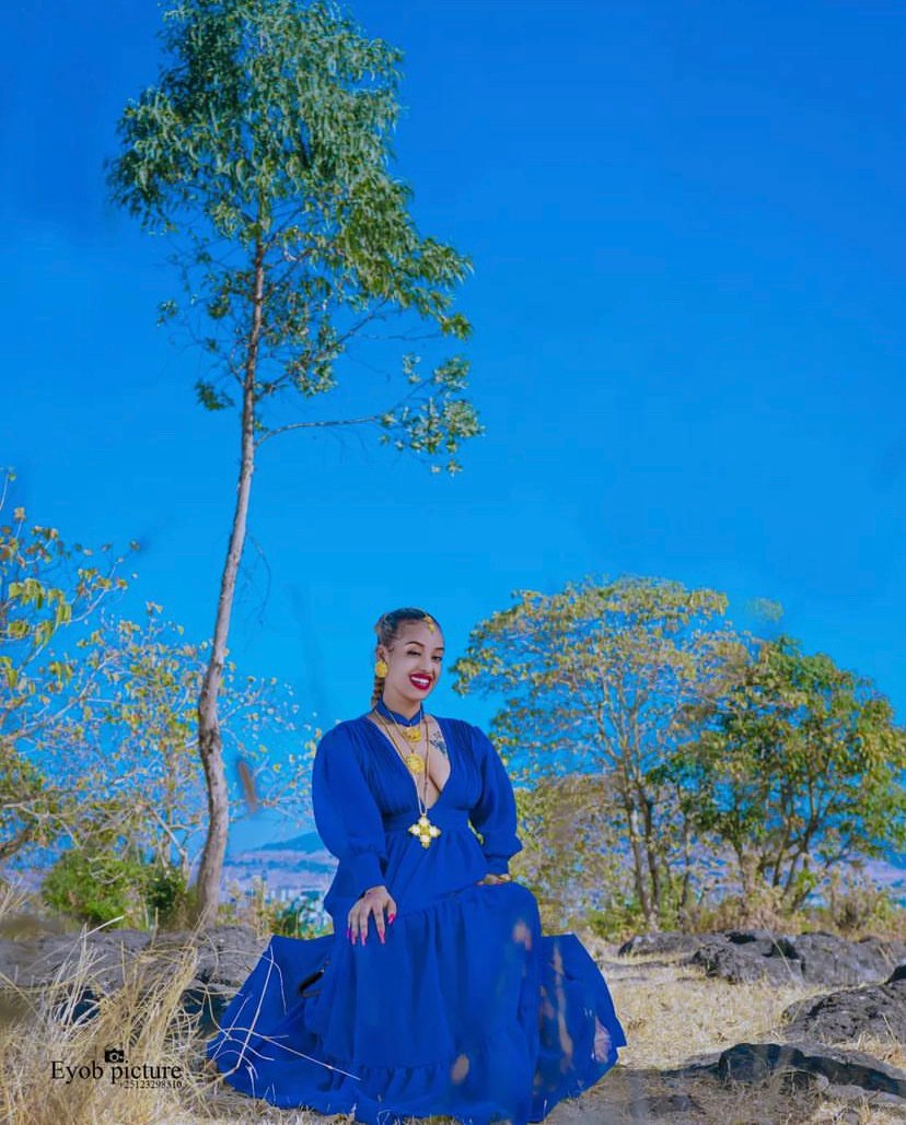 Chiffon Habesha Dress – Royal Blue – Azmarino Fashion Boutique