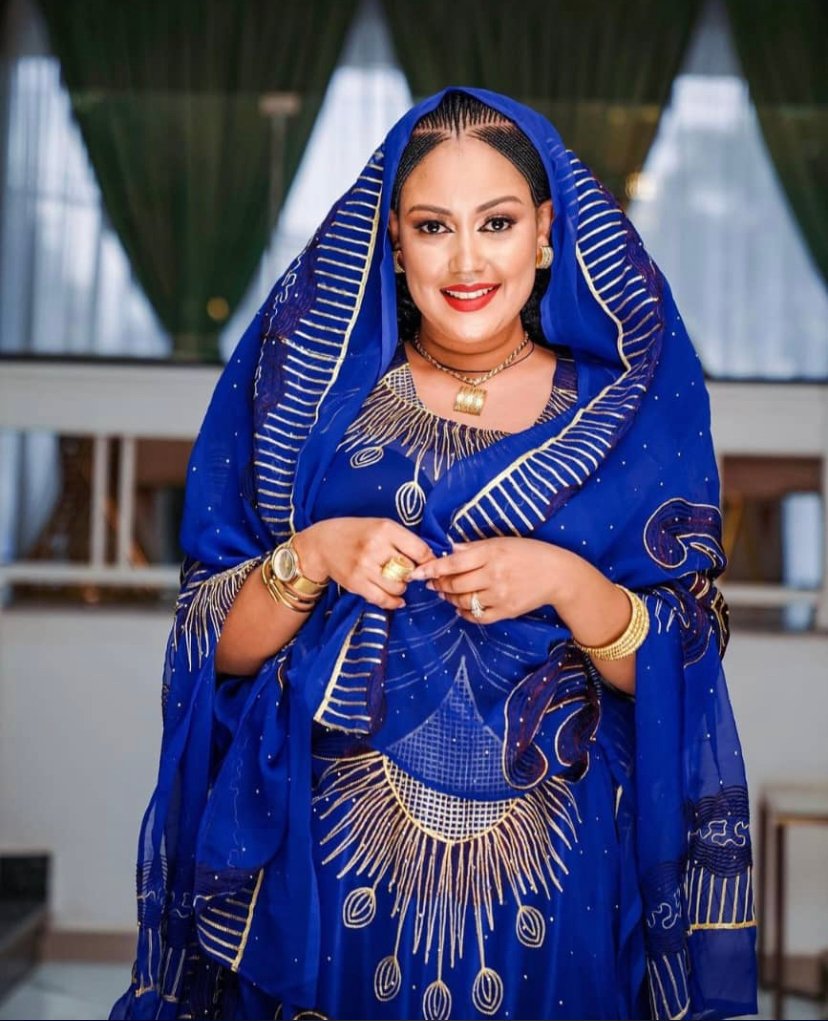 Chiffon Habesha Dress – Royal Blue with Gold Trim – Azmarino Fashion Boutique