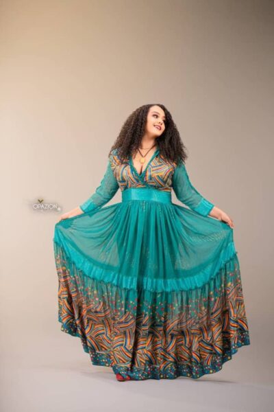 Chiffon Habesha Dress – Teal