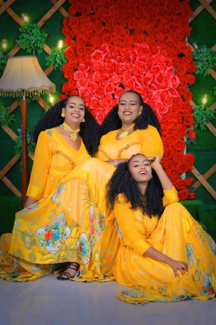 Chiffon Habesha Dress – Yellow – Azmarino Fashion Boutique