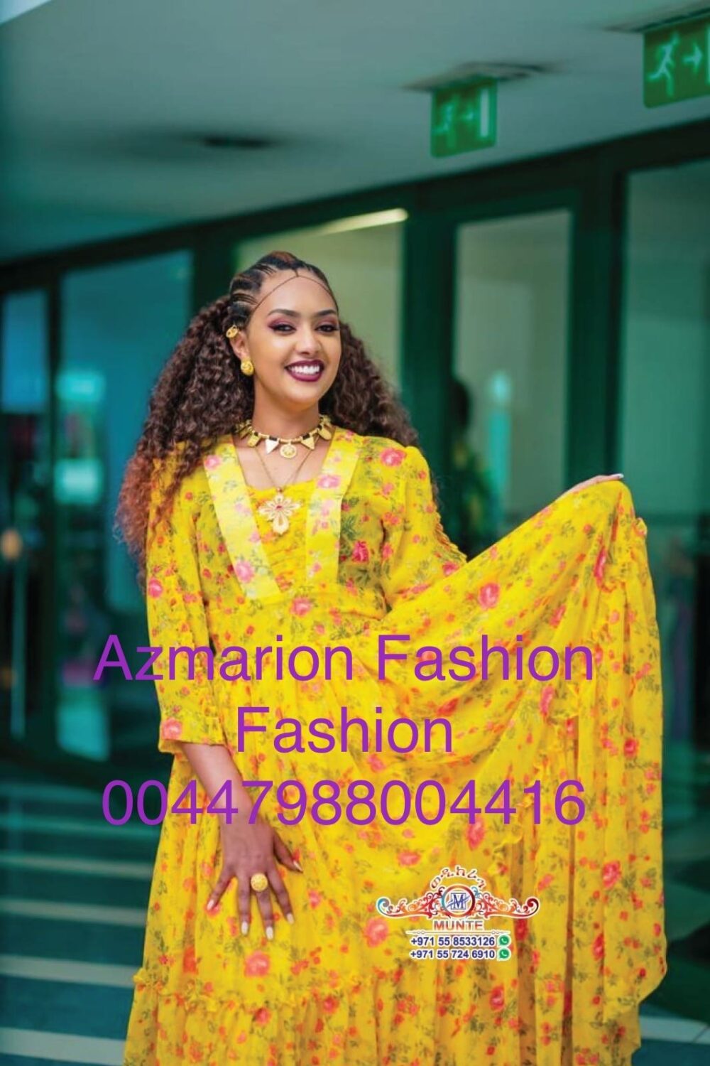 Chiffon Habesha Dress – Yellow Print – Azmarino Fashion Boutique