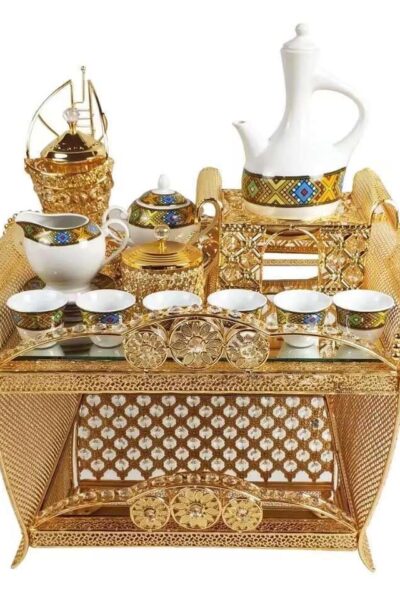 Gold Coffee Ceremony Set with Porcelain Cups