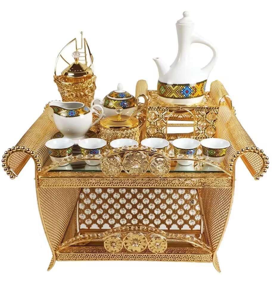 Gold Coffee Ceremony Set with Porcelain Cups – Azmarino Fashion Boutique