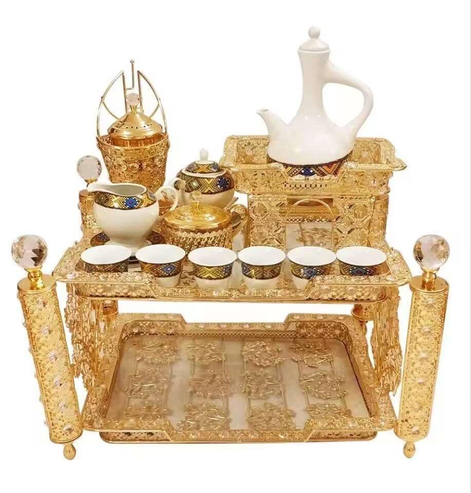 Gold Habesha Coffee Ceremony Set with Rekebot Table – Azmarino Fashion Boutique
