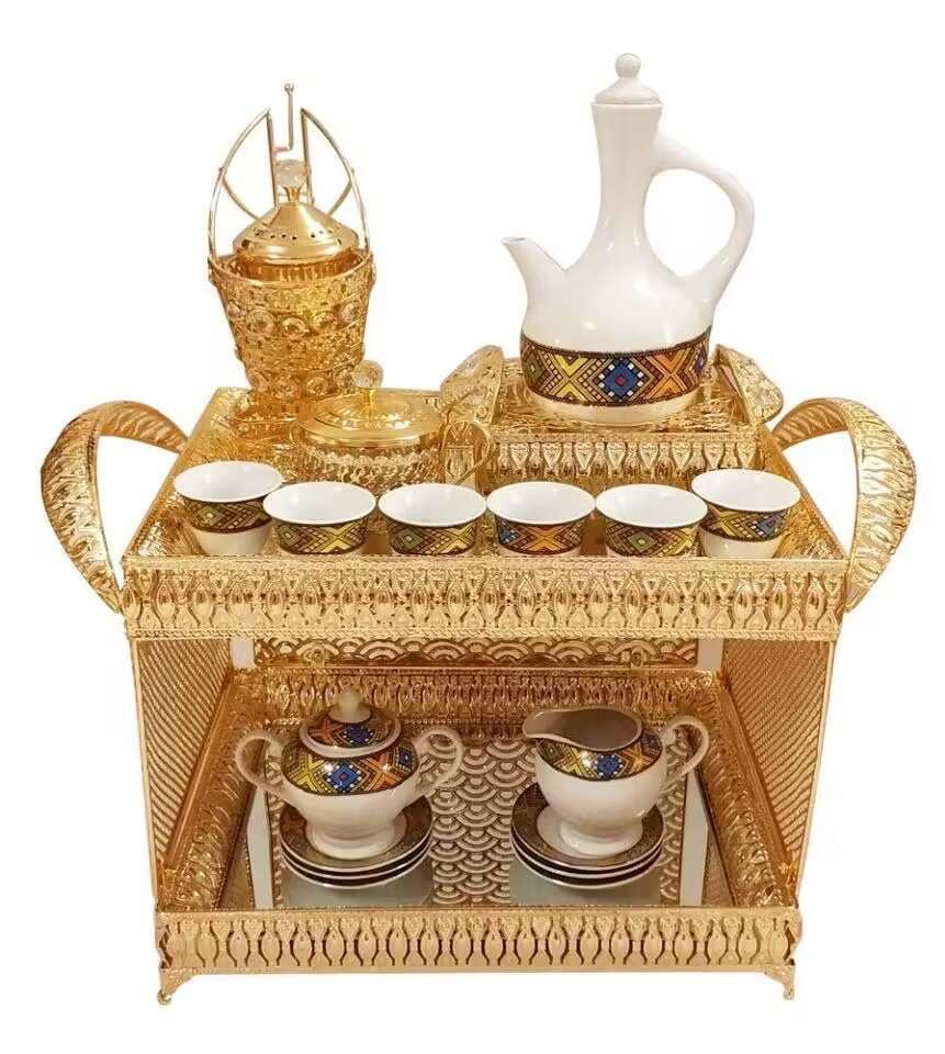 Gold Rekebot Coffee Tray Set with Cup Holders – Azmarino Fashion Boutique