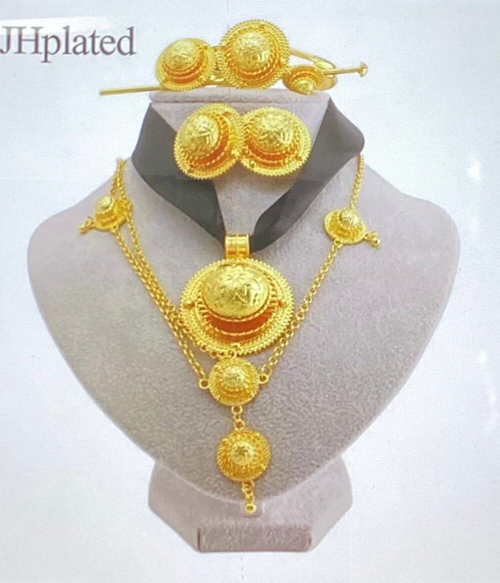 Habesha Bridal Gold-Tone Necklace Set – Black Collar – Azmarino Fashion Boutique