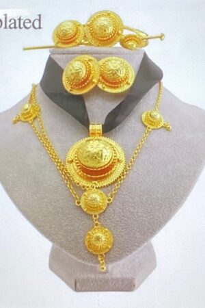 Habesha Bridal Gold-Tone Necklace Set – Black Collar – Azmarino Fashion Boutique – view 2