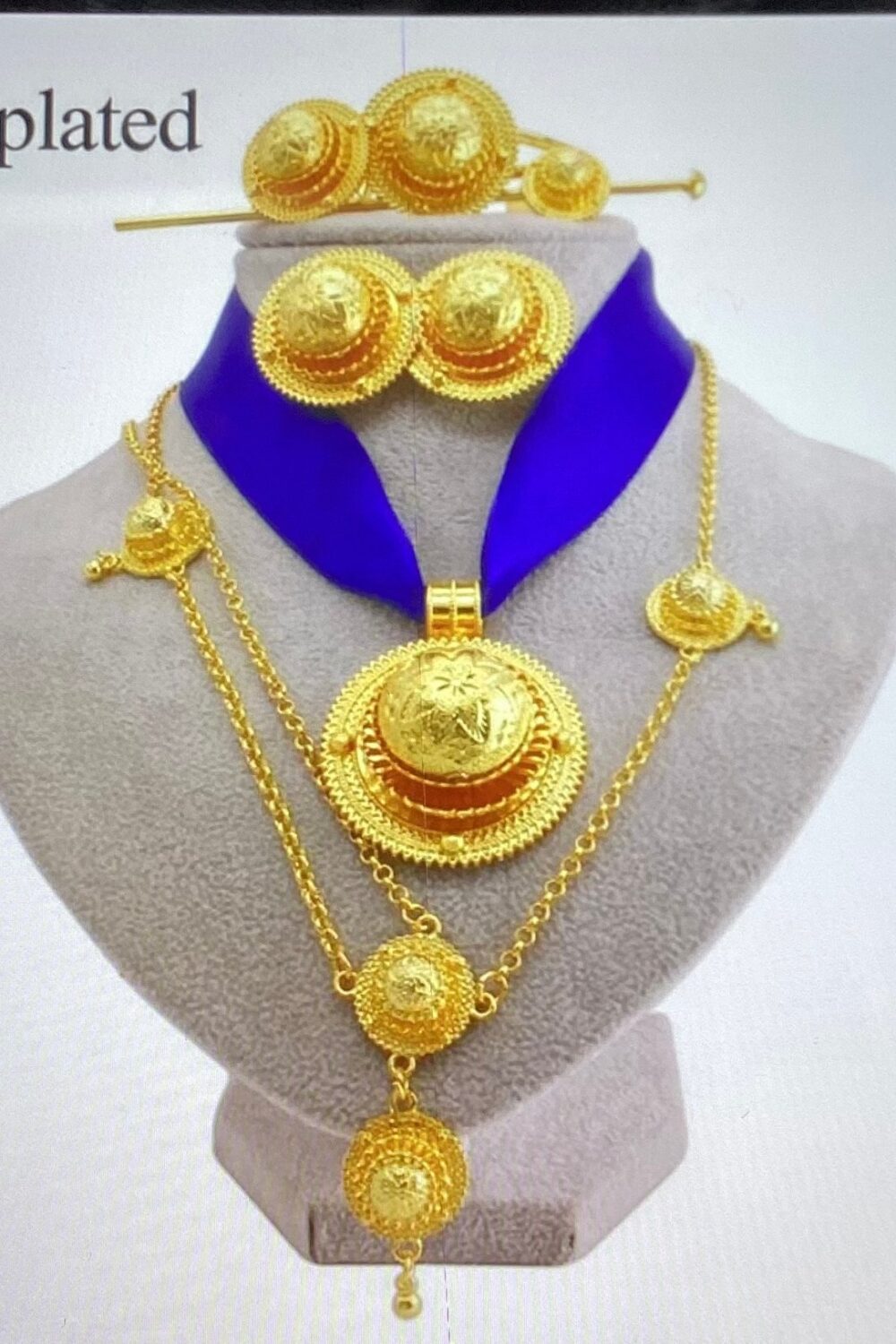 Habesha Bridal Gold-Tone Necklace Set – Blue Collar – Azmarino Fashion Boutique