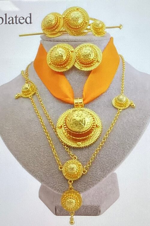 Habesha Bridal Gold-Tone Necklace Set – Orange Collar – Azmarino Fashion Boutique