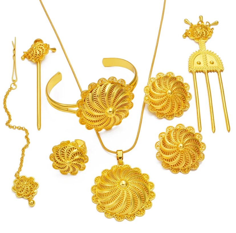 Habesha Bridal Jewellery Set with Hairpin & Forehead Chain – Azmarino Fashion Boutique