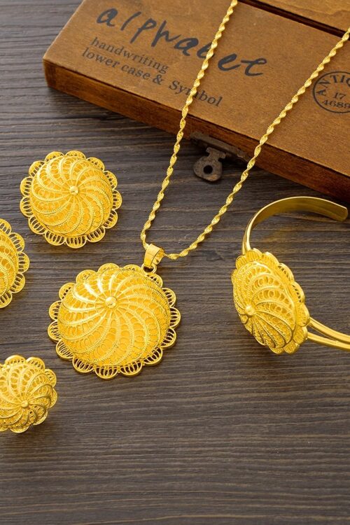 Large 24K Gold-Plated Habesha Jewellery Set with Chain – Azmarino Fashion Boutique