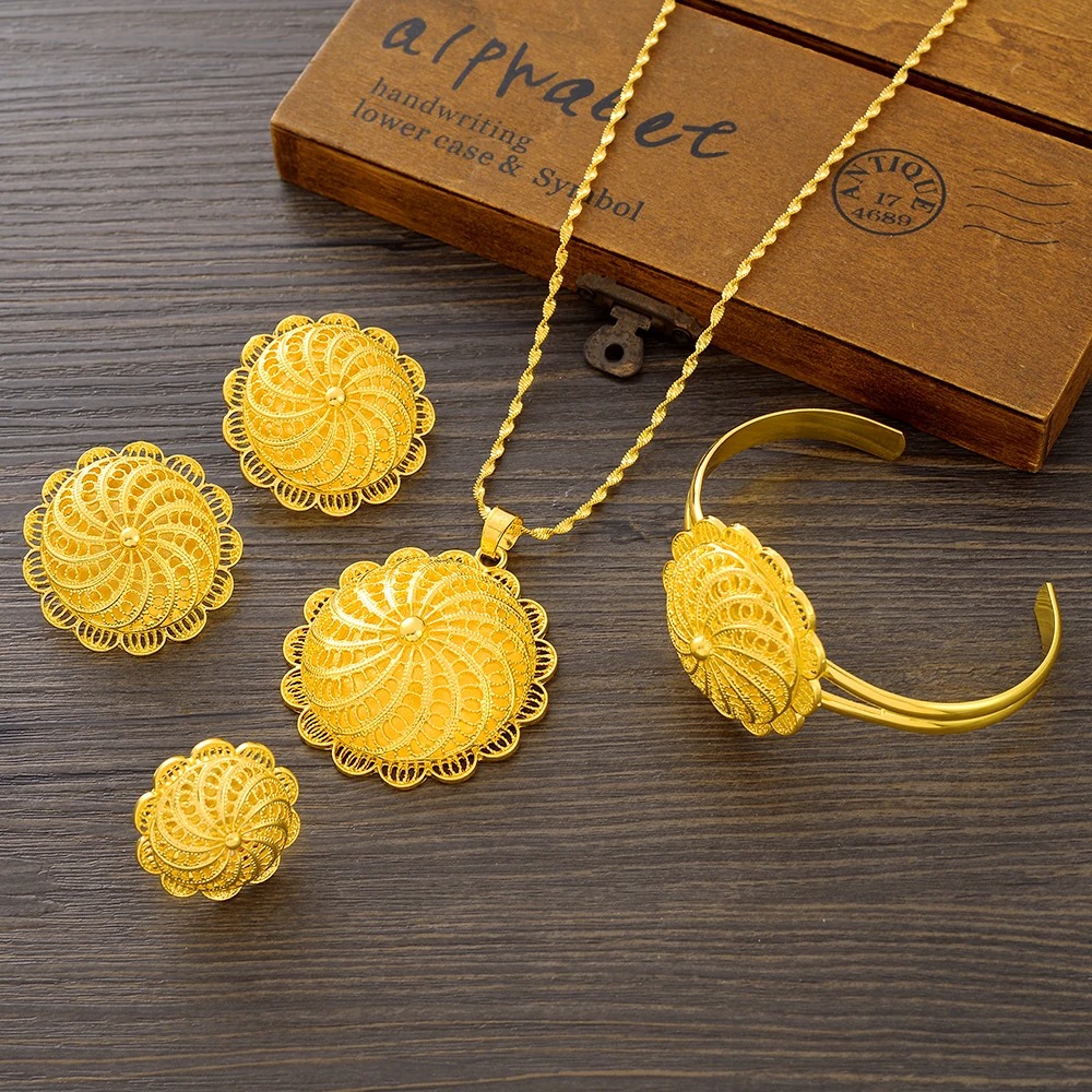 Large 24K Gold-Plated Habesha Jewellery Set with Chain – Azmarino Fashion Boutique