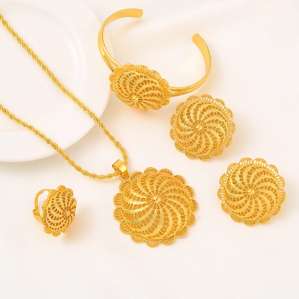 Large 24K Gold-Plated Habesha Jewellery Set with Chain – Azmarino Fashion Boutique – view 2
