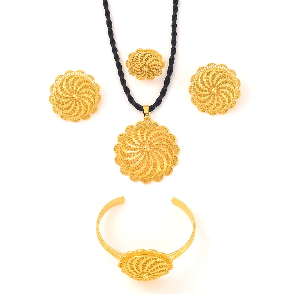 Large 24K Gold-Plated Habesha Jewellery Set with Chain – Azmarino Fashion Boutique – view 3