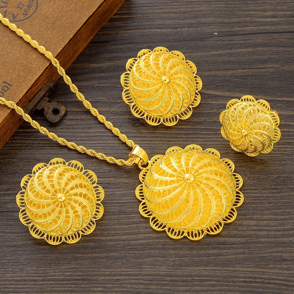 Large 24K Gold-Plated Habesha Jewellery Set with Chain – Azmarino Fashion Boutique – view 4